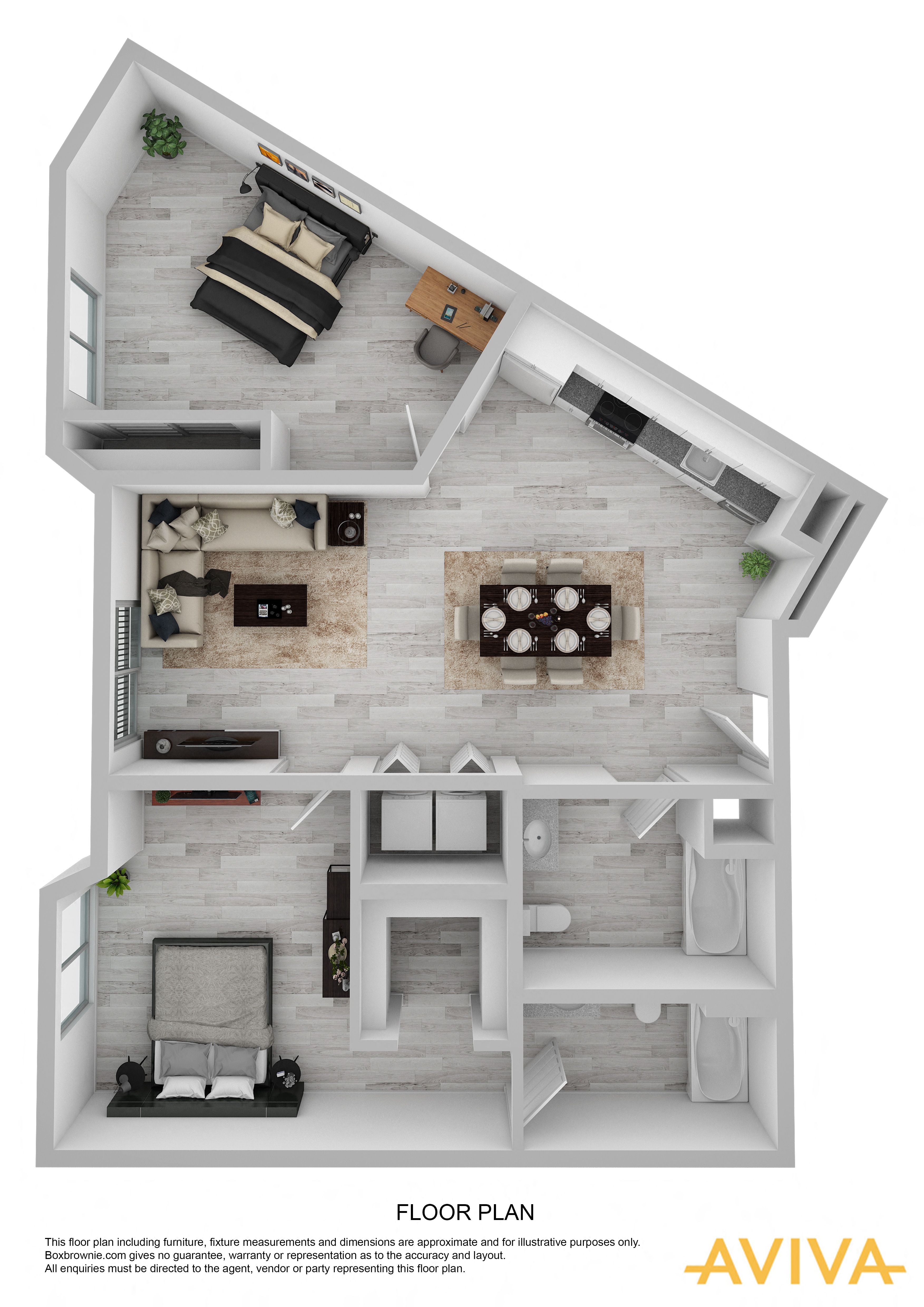 2 bedroom apartment floor plan at AVIVA Apartments